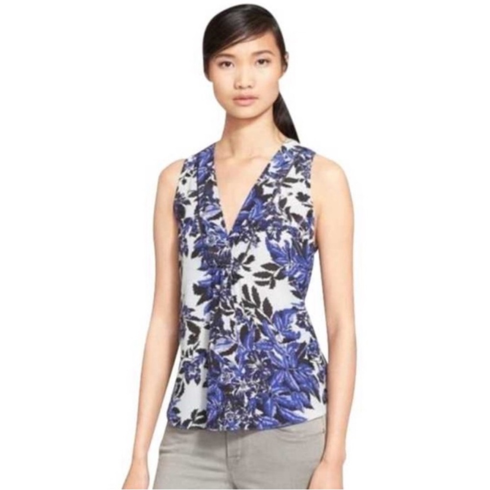 Rebecca Taylor Floral Blue and White Silk Women's Top